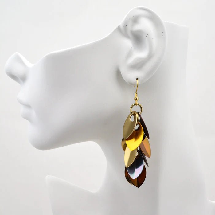 Cascading Leaves Long Earrings - Brown metallic mix - dom+bomb