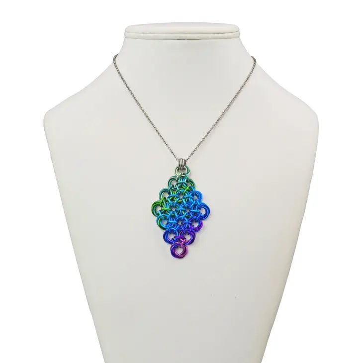 Knotted Metal Chainmail Diamond Pendant - dom+bomb