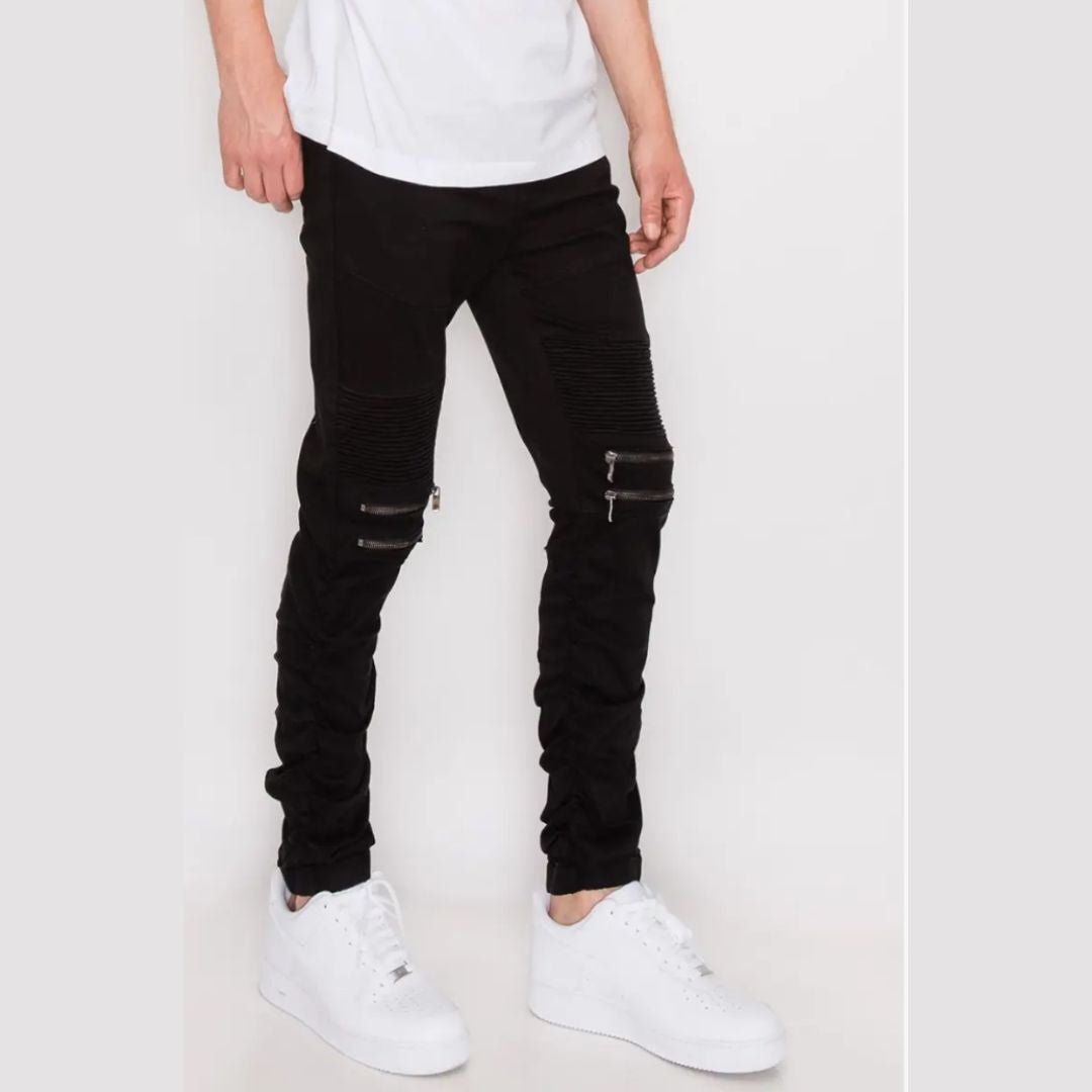 Black Stretch Slim Fit Zippered Jeans - Sizes 5XL-S - dom+bomb