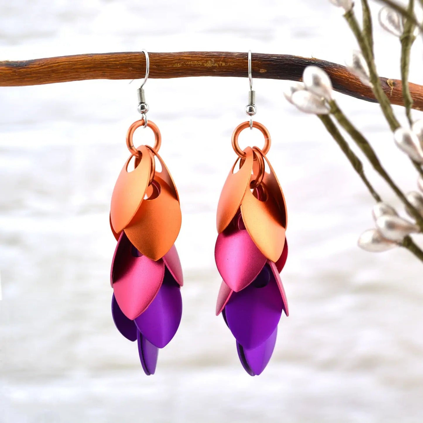 Cascading Leaves Earrings - Brown Metallic, Autumn, of Pink Sunrise - dom+bomb