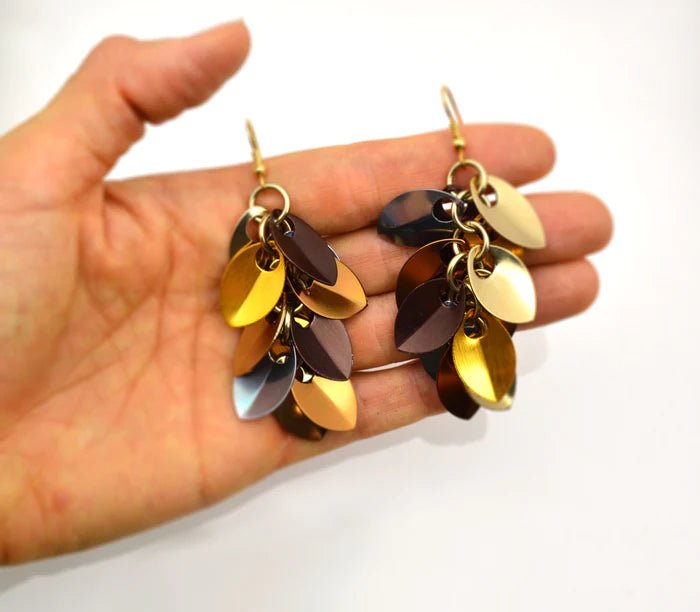 Cascading Leaves Long Earrings - Brown metallic mix - dom+bomb