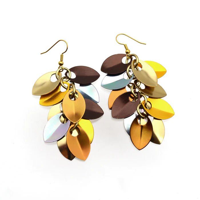 Cascading Leaves Long Earrings - Brown metallic mix - dom+bomb