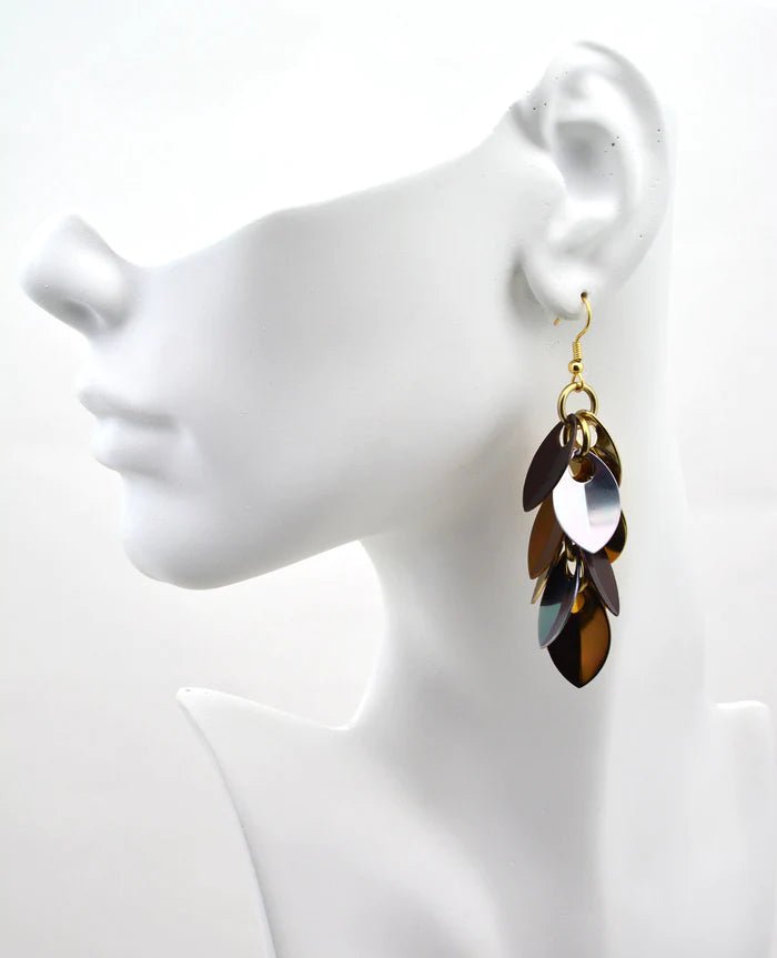 Cascading Leaves Long Earrings - Brown metallic mix - dom+bomb