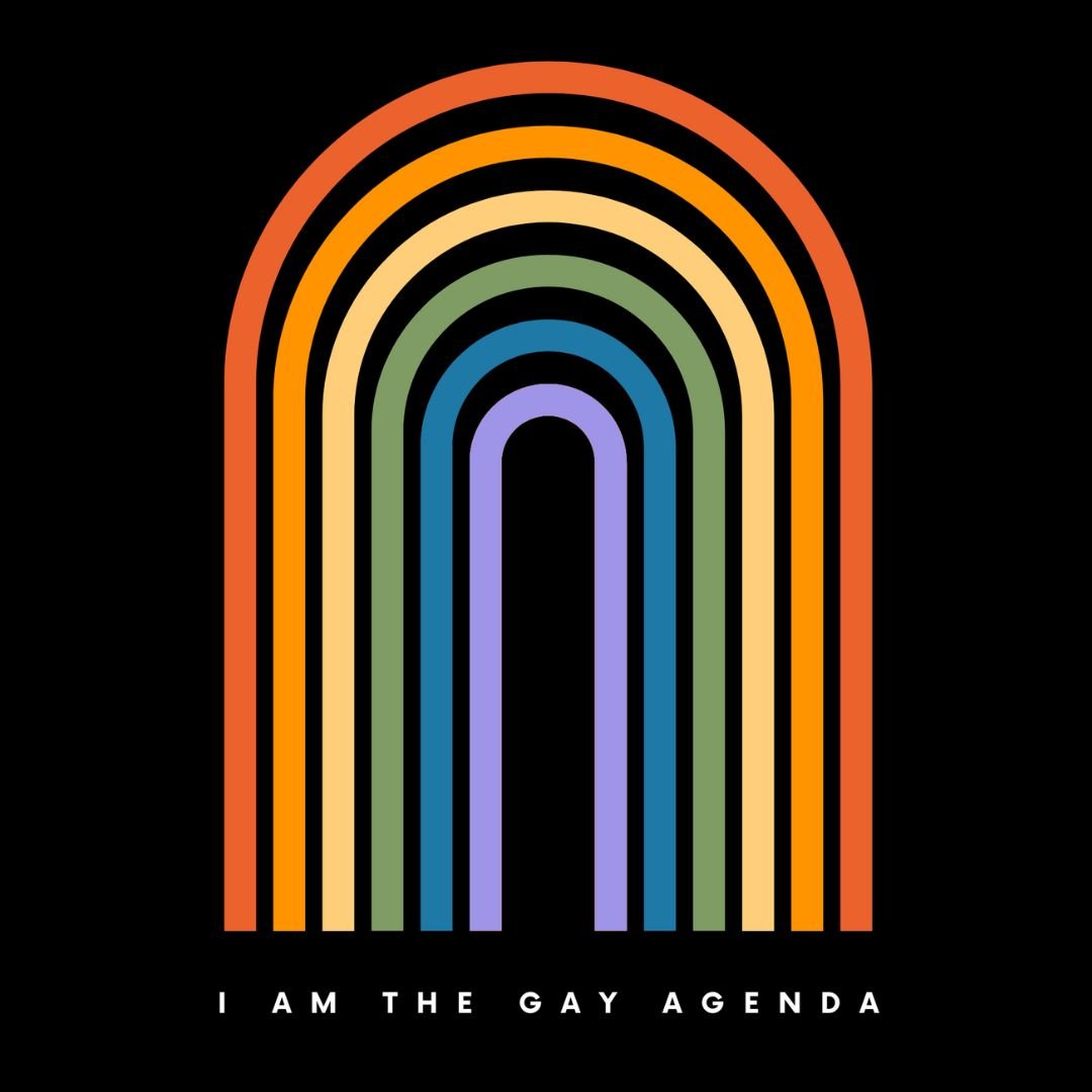 I Am the Gay Agenda crewneck tee - Black - Sizes 3XL-L - dom+bomb