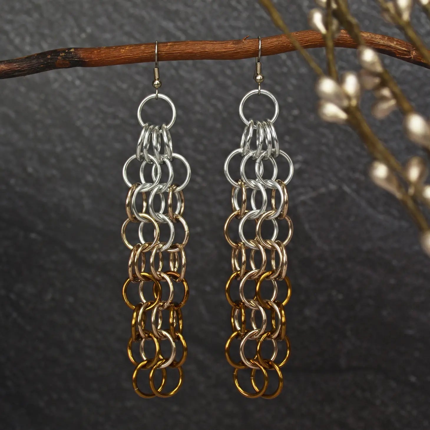 Ombre Chainmail Mesh Earrings - Sunset or Granite - dom+bomb